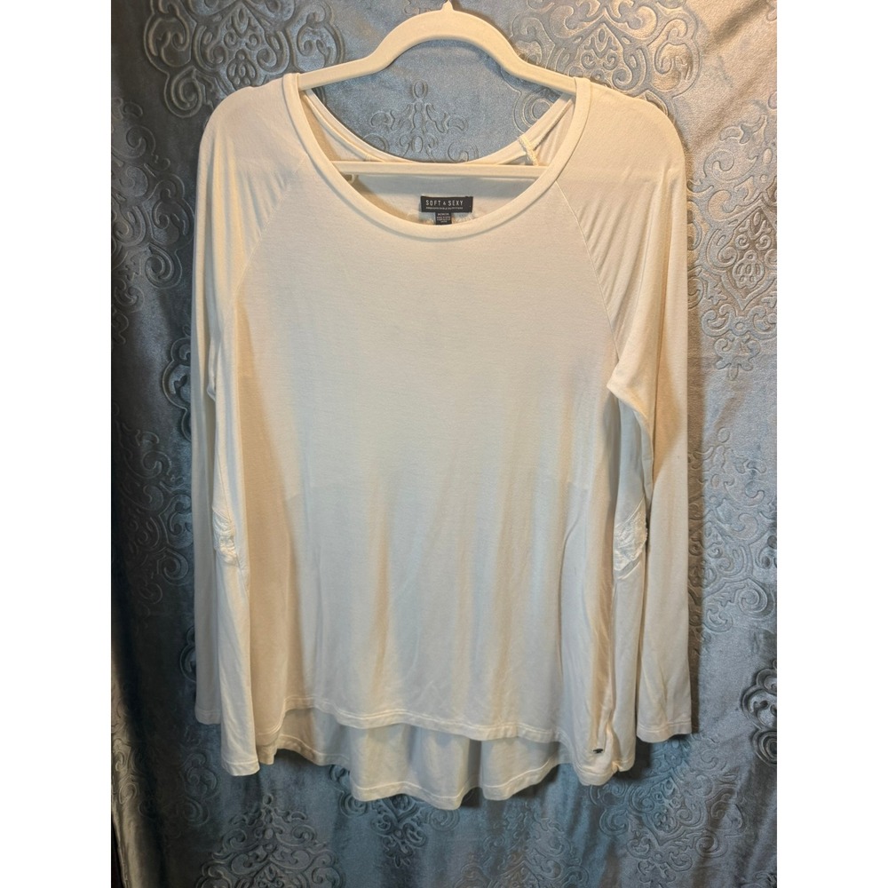 American Eagle Soft & Sexy White Long Sleeve Lace Back Peplum Top Womens Medium